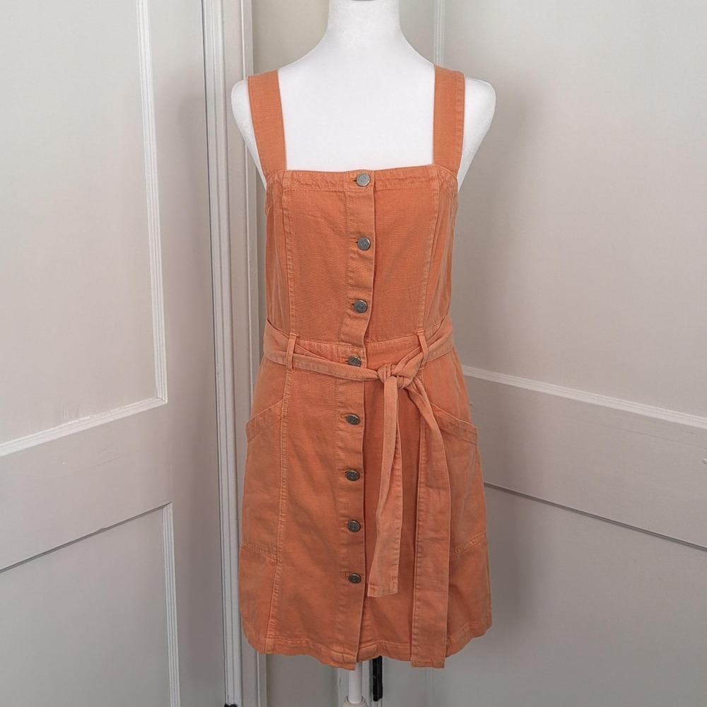 Habitual Dress Womens Small‎ Orange Cotton Denim Smocked Overall Sundress Mini